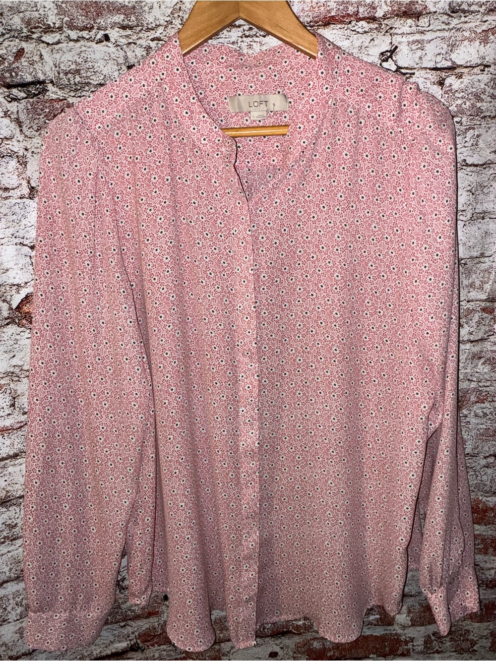 LOFT Pink Micro Floral Button-Up Shirt